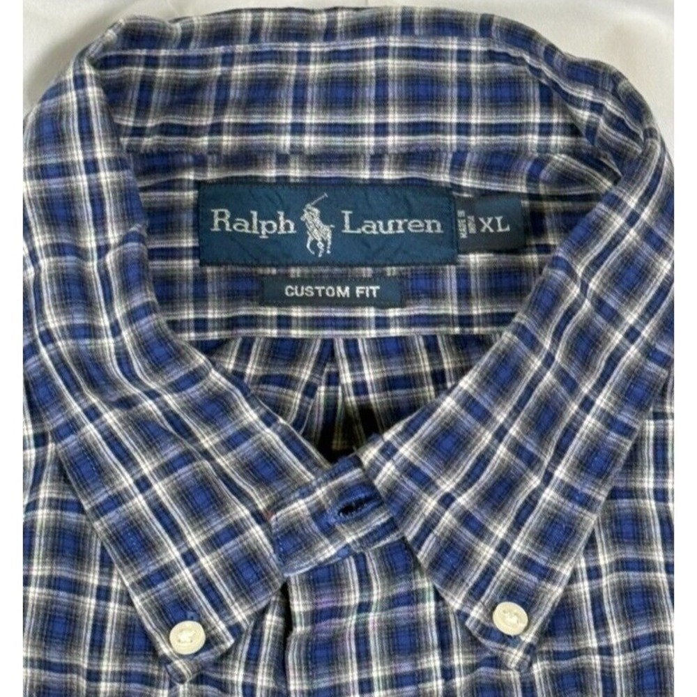 Ralph Lauren Mens Blue Plaid Custom Fit Long Sleeve Button Down Shirt XL
